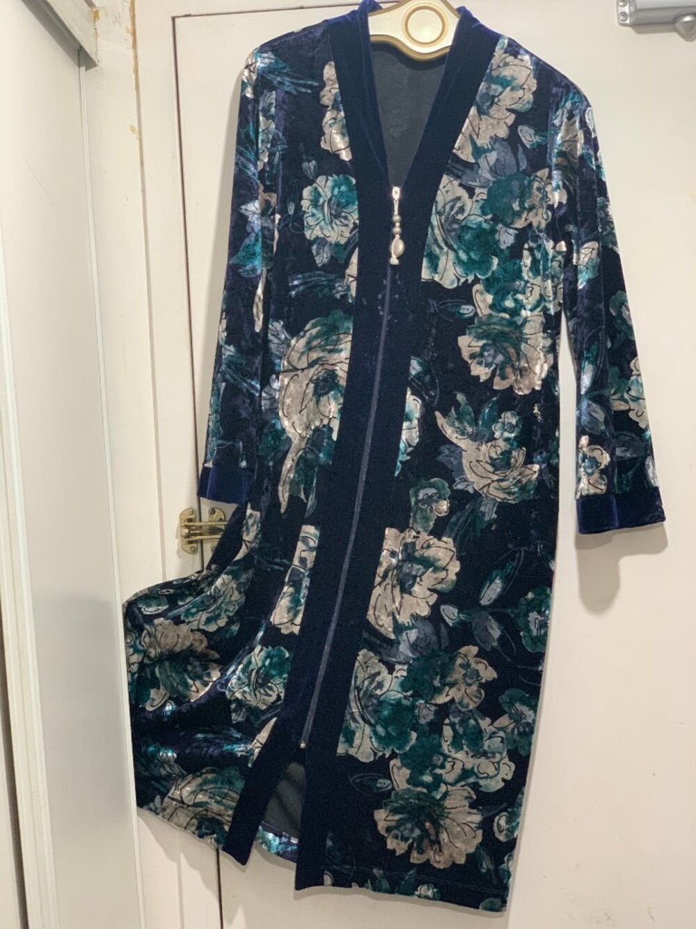 VINTAGE DIAMOND TEA MIDI FLORAL VELVET ROBE DRESSES SIZE M